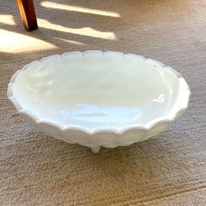 HUGE gargantuan and PERFECT 18 inch milk glass compote on feet.